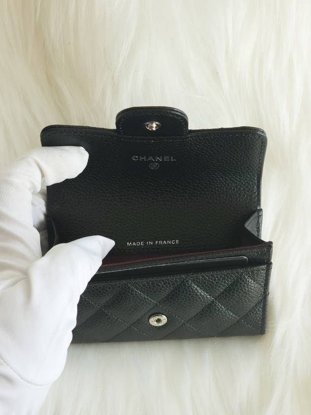 Classic Silver Logo Quilted Caviar Card Wallet Black - CHANEL - BALAAN 4