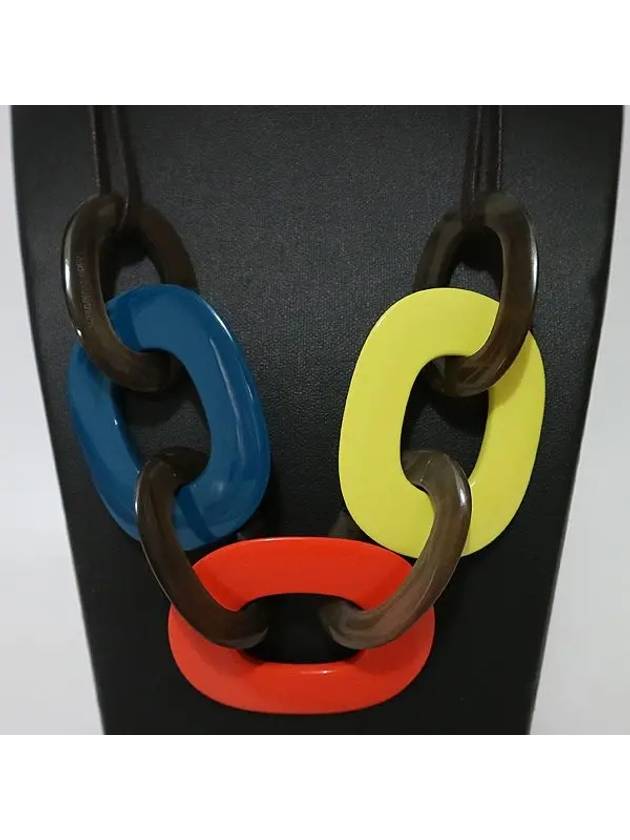 KARAMBA BOIS LAQUE Blue Orange Yellow Block Necklace - HERMES - BALAAN 2