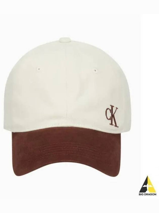 JEANS Men s Ivory Brown Micro Monogram Embroidery Clear Block Ball Cap 40W0958 N8P - CALVIN KLEIN - BALAAN 1