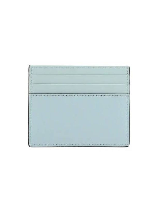 Micro FF Logo Pattern Leather Card Wallet Light Blue - FENDI - BALAAN.