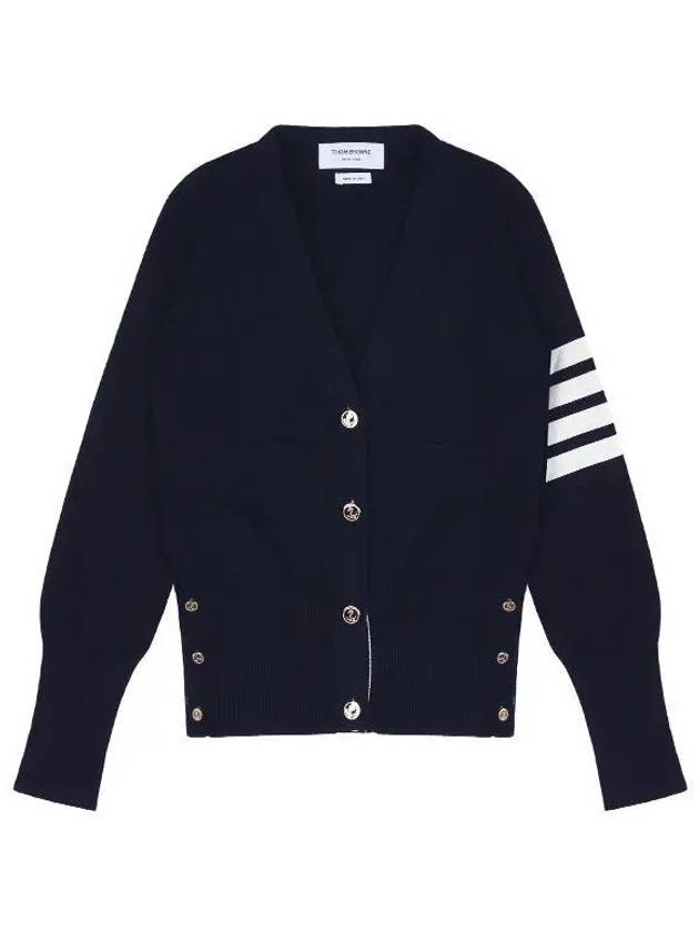 Cotton 4-Bar Milano Classic V-Neck Cardigan Navy - THOM BROWNE - BALAAN 2