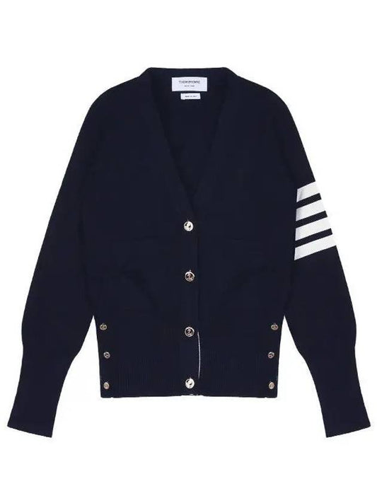 Cotton 4-Bar Milano Classic V-Neck Cardigan Navy - THOM BROWNE - BALAAN 2