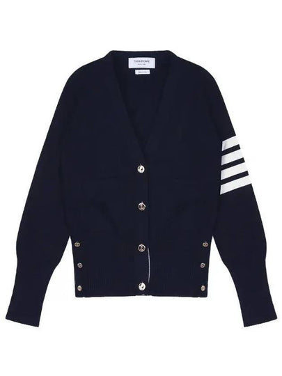 Cotton 4-Bar Milano Classic V-Neck Cardigan Navy - THOM BROWNE - BALAAN 2