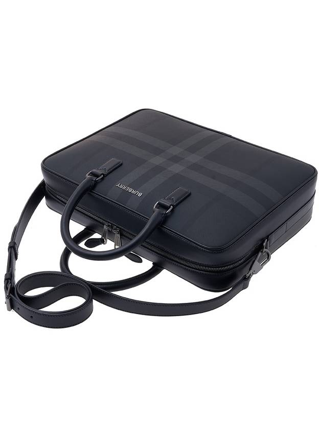 Check Print Leather Brief Case Charcoal - BURBERRY - BALAAN 5