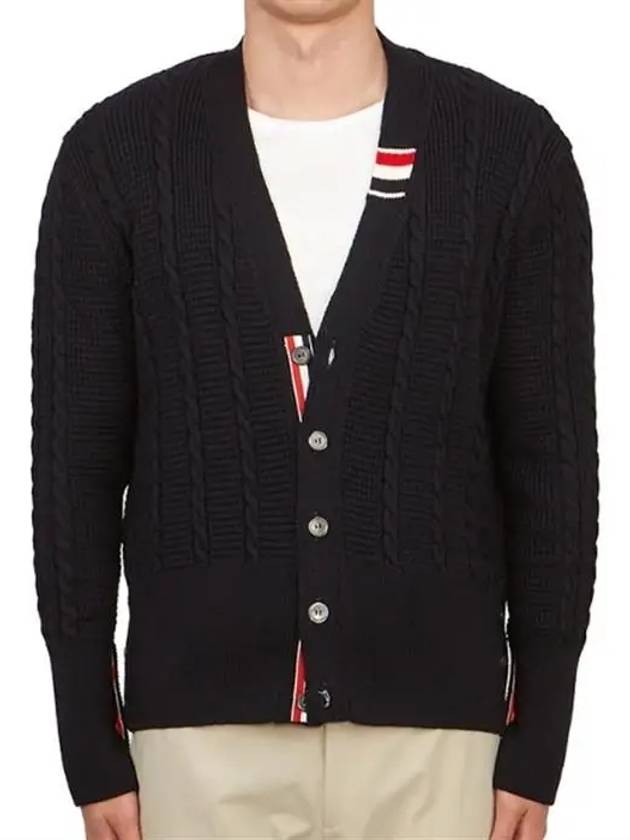 Cable Knitwear Virgin Wool Cardigan Navy - THOM BROWNE - BALAAN 2