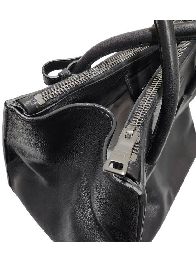 BN2619 Black Grain Calfskin Double Zipper Tote Bag Strap - PRADA - BALAAN 7