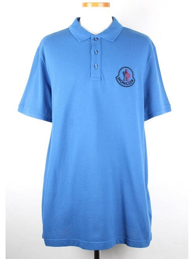 Big embroidered logo PK collar short sleeve t shirt blue L 96 - MONCLER - BALAAN 1