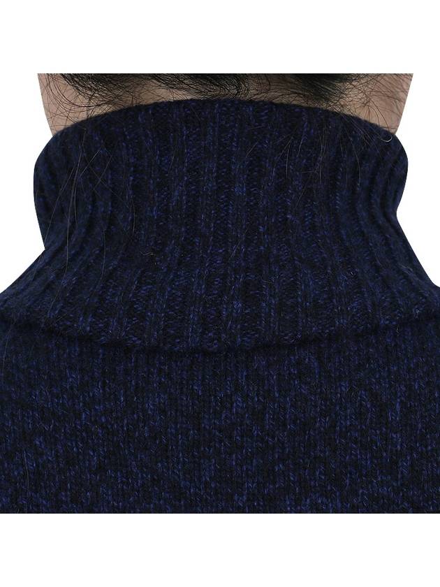 Embroidered Logo Cashmere Wool Turtleneck Blue - AMI - BALAAN 9