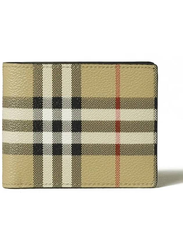 Check Slim Bifold Leather Half Wallet Beige - BURBERRY - BALAAN 3