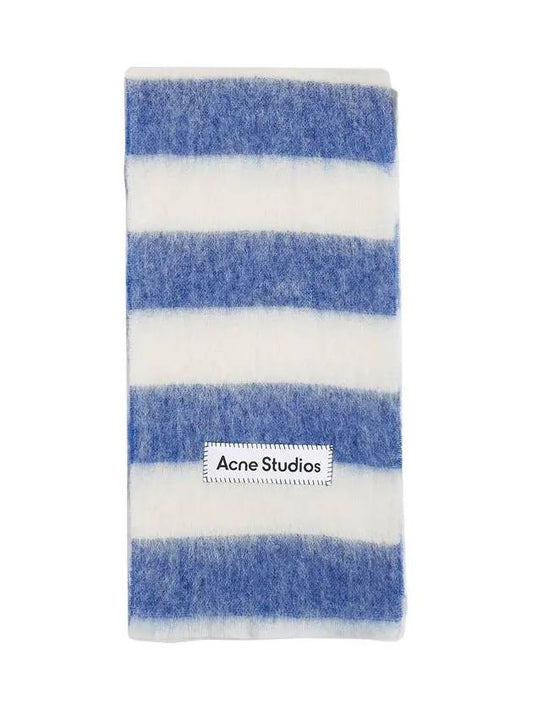 Studios Logo Patch Stripe Wool Blend Muffler Blue White - ACNE STUDIOS - BALAAN.