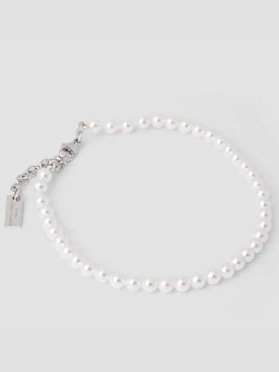 Logo Plaque Glass Pearl Bracelet Cream - SAINT LAURENT - BALAAN 2