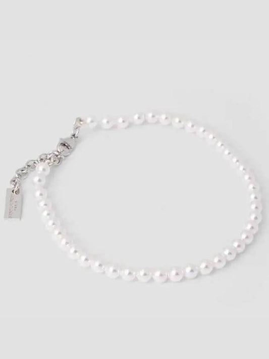 Logo Plaque Glass Pearl Bracelet Cream - SAINT LAURENT - BALAAN 2