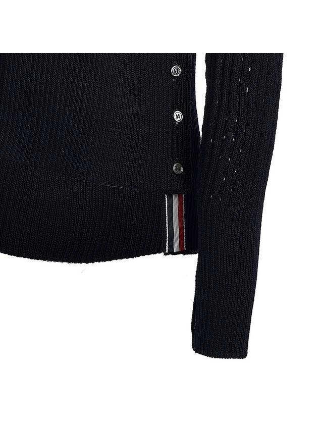 V-Neck Diagonal Pointelle Wool Cardigan Navy - THOM BROWNE - BALAAN 8