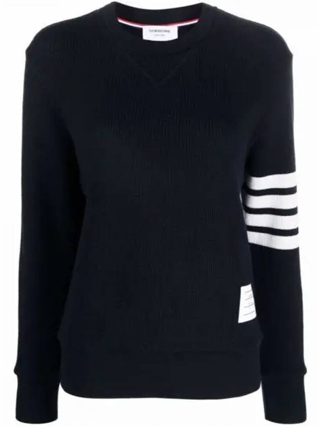 4-Bar Striped Waffle Wool Cashmere Pullover Knit Top Navy - THOM BROWNE - BALAAN 2