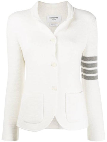 Women's Fine Merino Wool Link Jacket White - THOM BROWNE - BALAAN 1