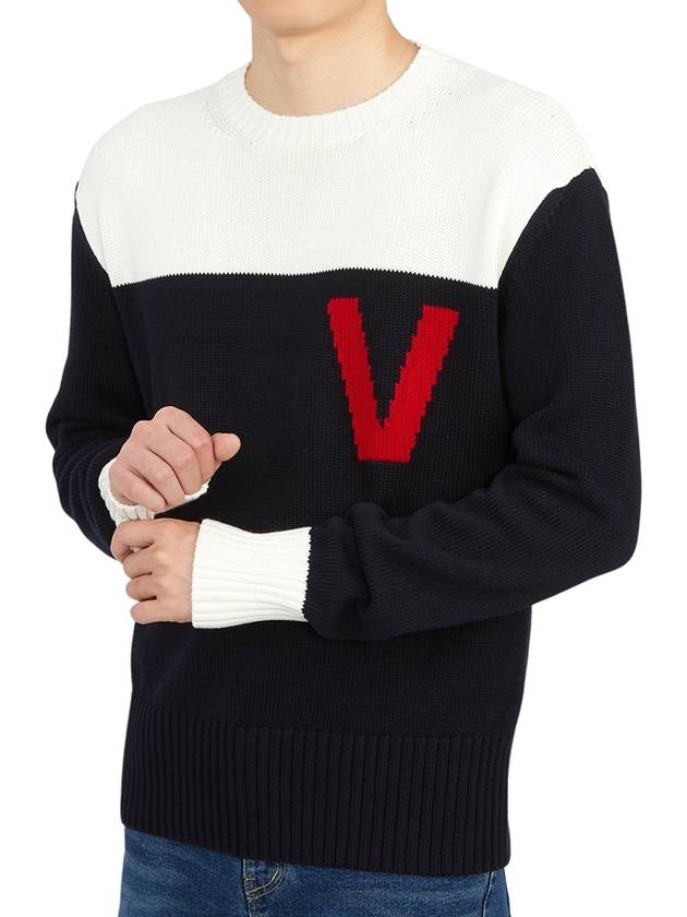 V Logo Bicolor Knit Top White Black - VALENTINO - BALAAN 6