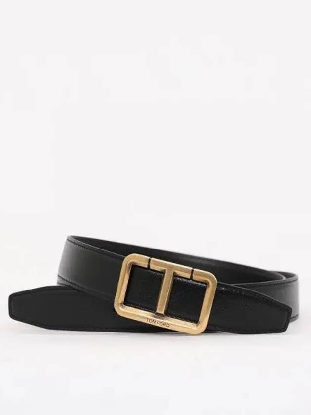 T Buckle Leather Belt Black - TOM FORD - BALAAN 2