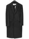 Chevron Pattern Wool Single-Breasted Structured Coat Grey Black - AMI - BALAAN 2