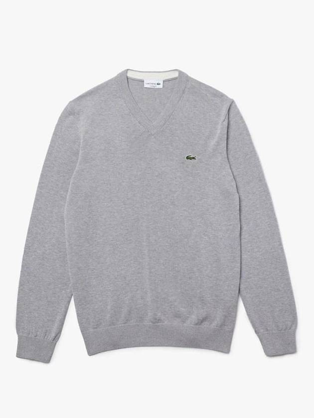 V Neck Cotton Classic Fit Knit Top Grey - LACOSTE - BALAAN 2