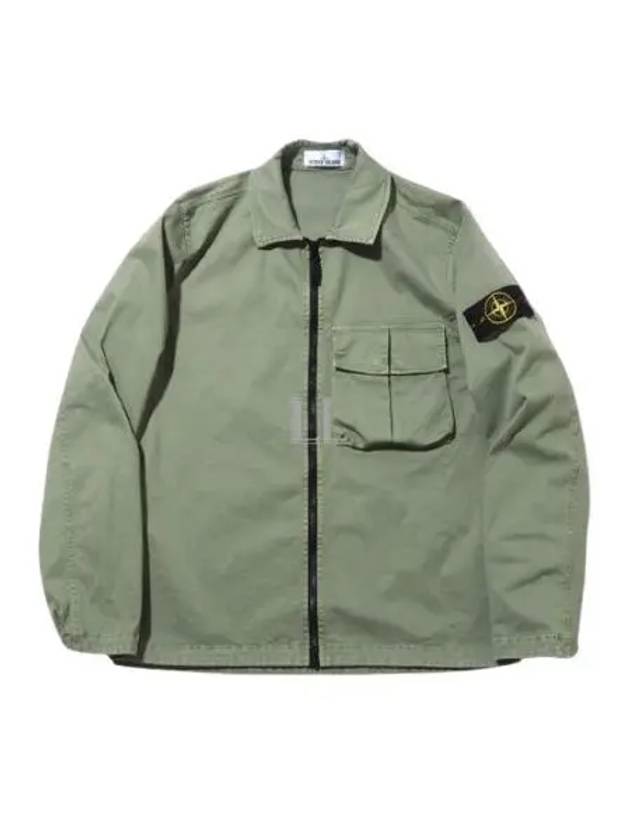 Garment Dyed Stretch Cotton Overshirt Jacket Sage Green - STONE ISLAND - BALAAN 2