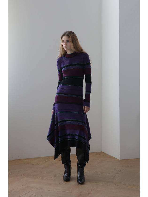 slim fit striped unbalanced long knit dress purple mix - CAHIERS - BALAAN 1