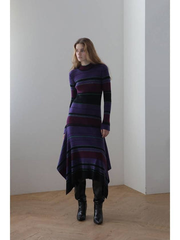 slim fit striped unbalanced long knit dress purple mix - CAHIERS - BALAAN 1