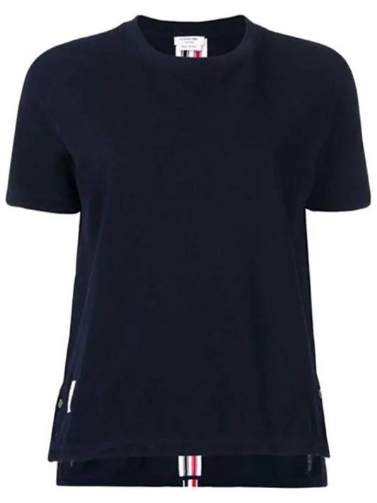 Center Back Stripe Classic Cotton Pique Relaxed Fit Short Sleeve T-Shirt Navy - THOM BROWNE - BALAAN 2