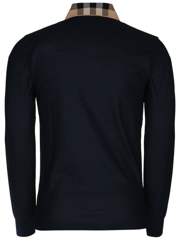 Check Collar Cotton Pique Long Sleeve Polo Shirt Smoke Navy - BURBERRY - BALAAN 3