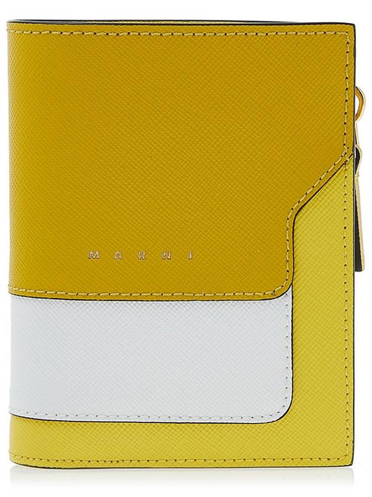 Women's Color Block Panel Saffiano Bicycle Wallet Yellow - MARNI - BALAAN.