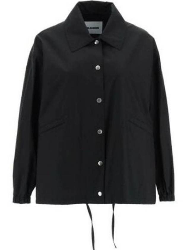 Back Logo Print Drawstring Cotton Shirt Jacket Black - JIL SANDER - BALAAN 2