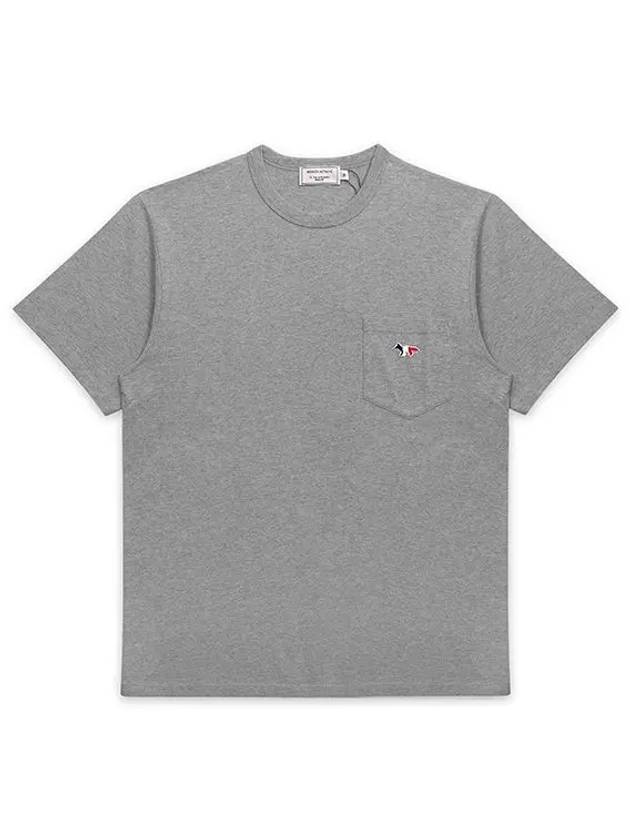 Tricolor Fox Patch Classic Pocket Short Sleeve T-Shirt Grey Melange - MAISON KITSUNE - BALAAN 3