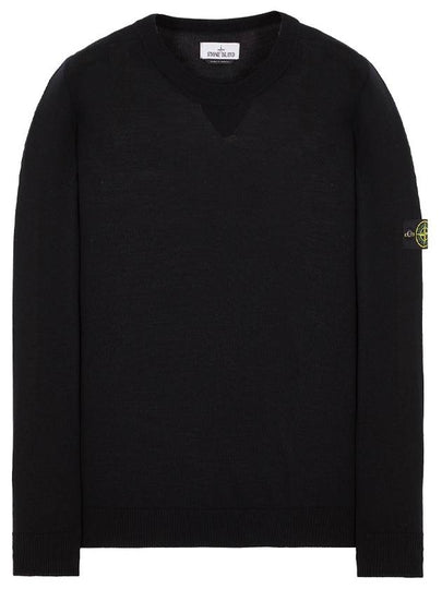 Logo Patch Round Neck Knit Top Black - STONE ISLAND - BALAAN 2