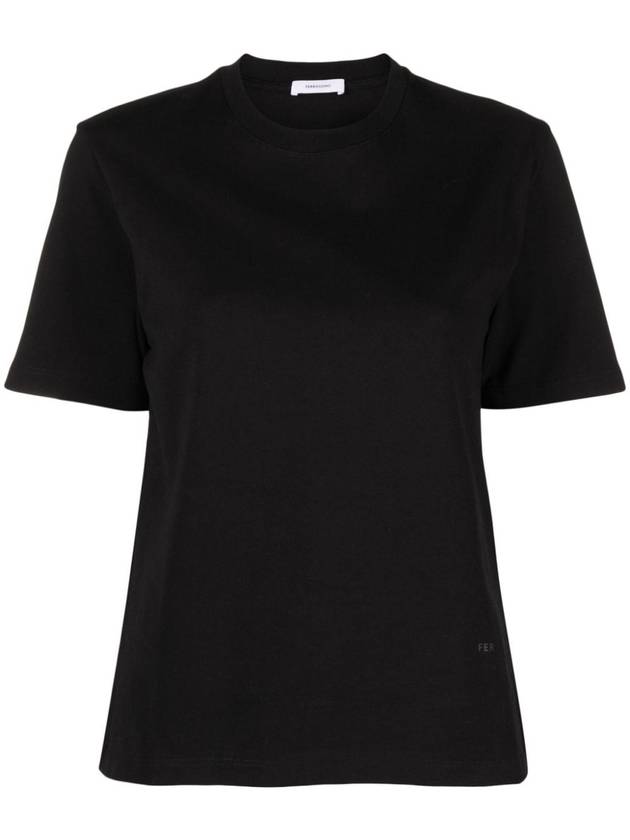 Logo Crew Neck Short Sleeve T-Shirt Black - SALVATORE FERRAGAMO - BALAAN 2