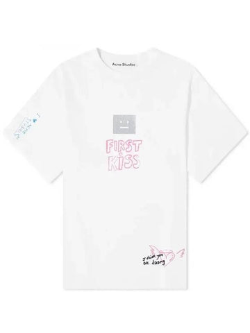 Relaxed Fit Scribble Short Sleeve T-Shirt Optic White - ACNE STUDIOS - BALAAN 1