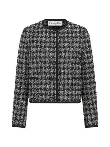 Silk Jacket Black White Houndstooth Technical Tweed - DIOR - BALAAN 1