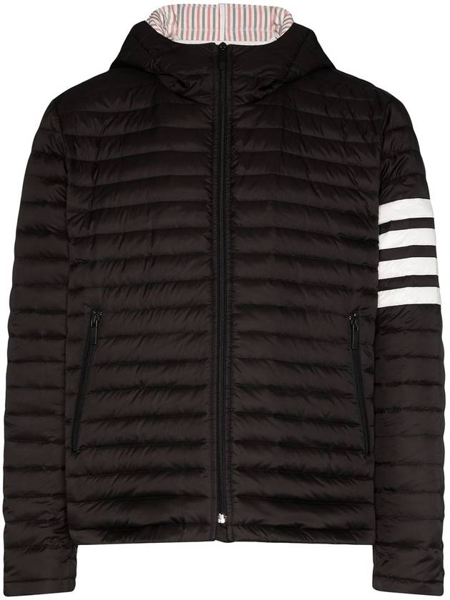 Matte Nylon 4-Bar Stripe Downfill Quilted Hoodie Padding Black - THOM BROWNE - BALAAN 3