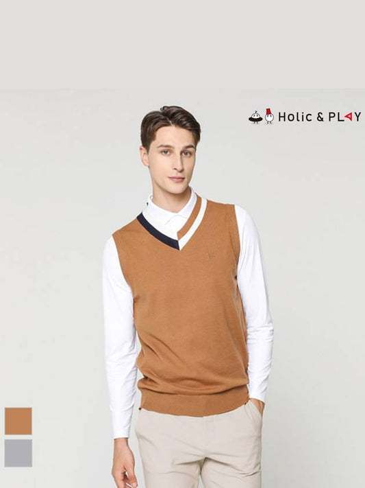 Men s Cable Tissue Basic V Neck Vest HD3MSV001 - HOLIC&PLAY - BALAAN 1