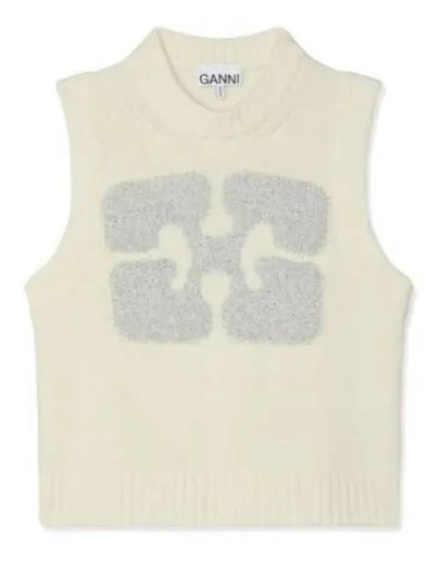 Graphic Wool Mix Vest Knit Top Egret - GANNI - BALAAN 2