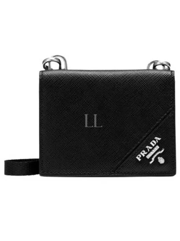 logo leather strap card wallet black - PRADA - BALAAN 2