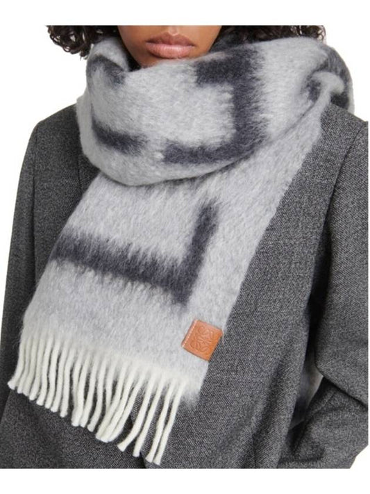 Logo Fringe Wool Mohair Scarf Grey - LOEWE - BALAAN 2