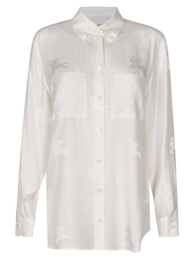 Women's EKD Jacquard Oversized Silk Shirt Optic White - BURBERRY - BALAAN 3