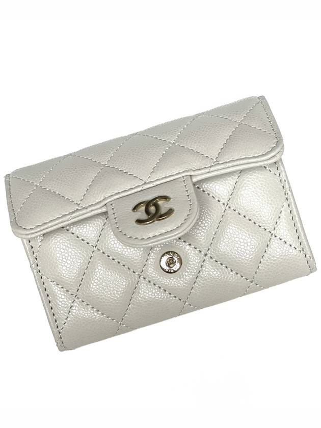 Classic Gold Logo Grained Shiny Calfskin Card Wallet Grey - CHANEL - BALAAN 6