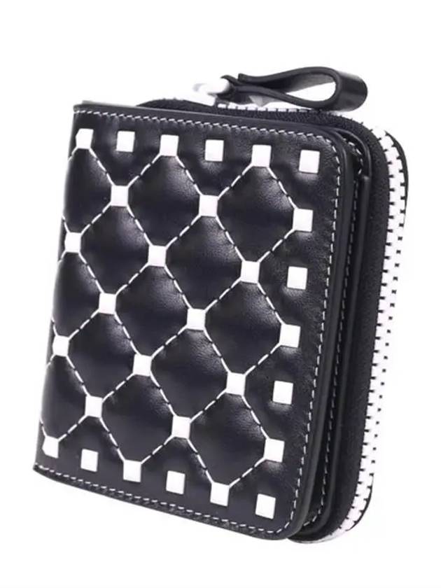 Women's Rockstud Spiked Leather Half Wallet Black - VALENTINO - BALAAN 6