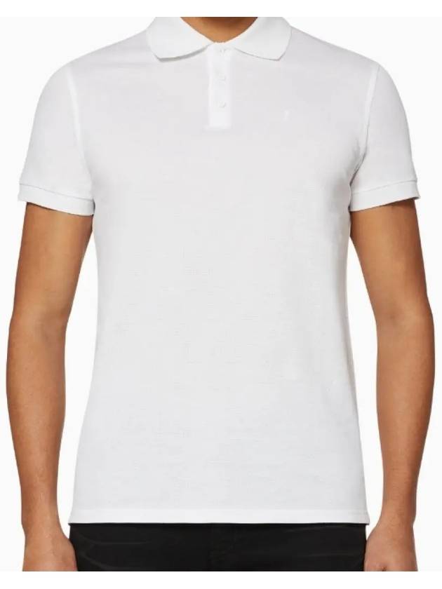 Embroidery Logo Short Sleeve Polo Shirt White - SAINT LAURENT - BALAAN 3