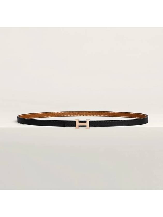 Mini H Buckle Strap 13mm Reversible Leather Belt Pink Gold Black - HERMES - BALAAN 2