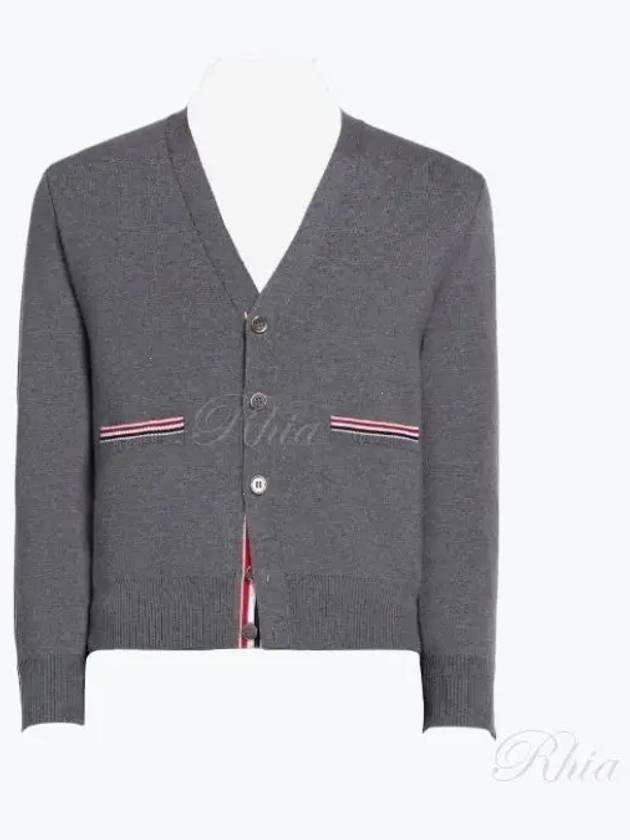 Men's Navy Side Intarsia Milano Stitch Wool Cardigan Grey - THOM BROWNE - BALAAN 2