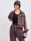 Women's Wine Crop Denim Trucker Jacket Indie Pink - C WEAR BY THE GENIUS - BALAAN 11