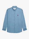 Embroidered Heart Logo Denim Long Sleeve Shirt Blue - AMI - BALAAN 3