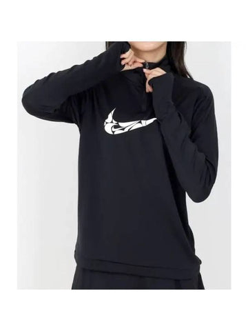 Dri-Fit Swoosh Quarter Zip Up Long Sleeves T Shirt Black - NIKE - BALAAN 1