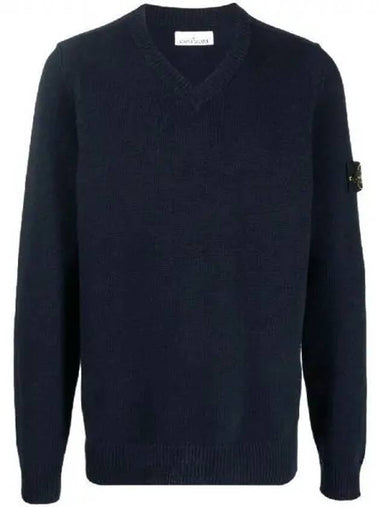 Wappen Patch V Neck Knit Top Navy - STONE ISLAND - BALAAN 1